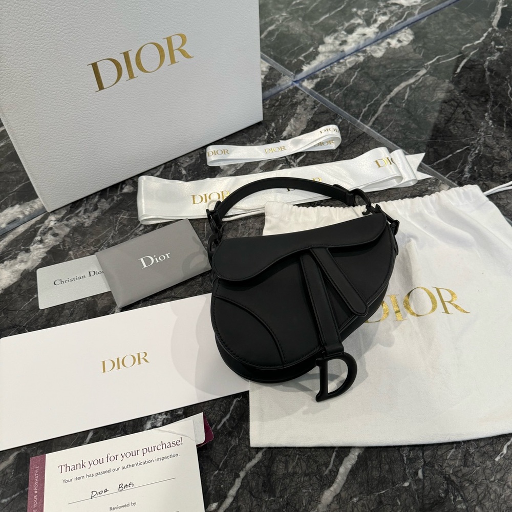 ❤️SOLD! DIOR Mini Saddle Bag Black Ultramatte Calfskin with box and dust bag